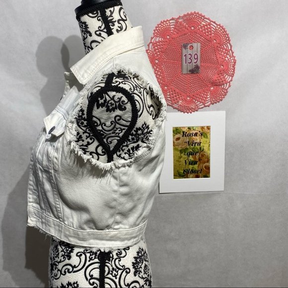 Paris Blues White Jean Vest with Raw Arms - Picture 4 of 15